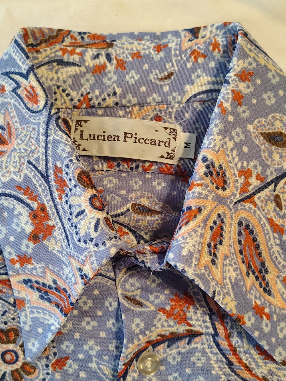Lucien Piccard 1970's Men’s Blue Paisley Butterfly Collar Disco Shirt Size M - Picture 3 of 10